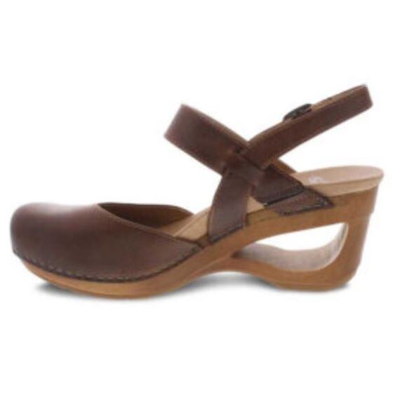 Dansko Taci Brown Leather Mary Jane Wedge Clogs EU 41 US 11 Cottage Boho Neutral - Picture 4 of 15
